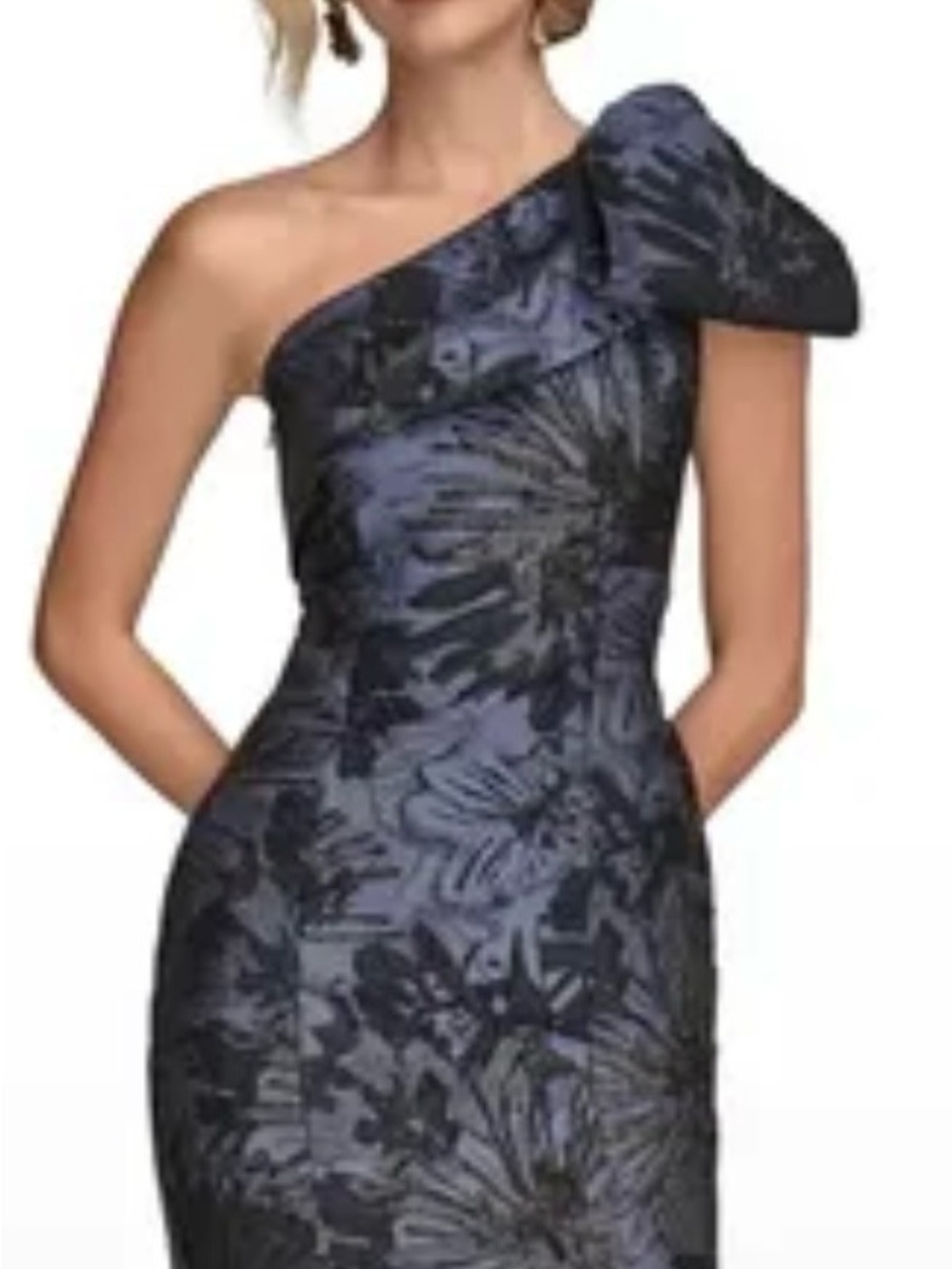 Donna Karan Navy and Black Floral Strapless Evening Dress